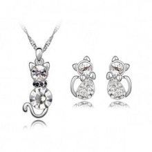 Load image into Gallery viewer, Retail Romantic Engagement Silver Plated Cute Cat Jewelry Sets
