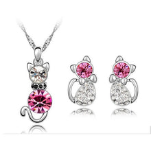Load image into Gallery viewer, Retail Romantic Engagement Silver Plated Cute Cat Jewelry Sets
