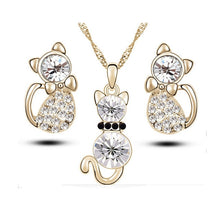 Load image into Gallery viewer, Retail Romantic Engagement Silver Plated Cute Cat Jewelry Sets