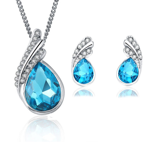 2019 Crystal Water drop Stud Earrings Pendants Necklace jewelry sets