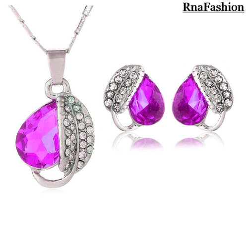 2019 Crystal Leaf Pendant Jewelry Sets necklace earrings