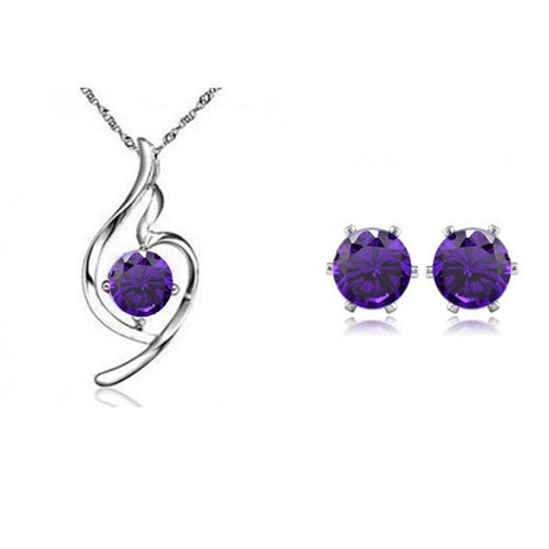 2019 Austria Crystal Purple & White Czech Zirconia Earrings Pendant Necklace Jewelry